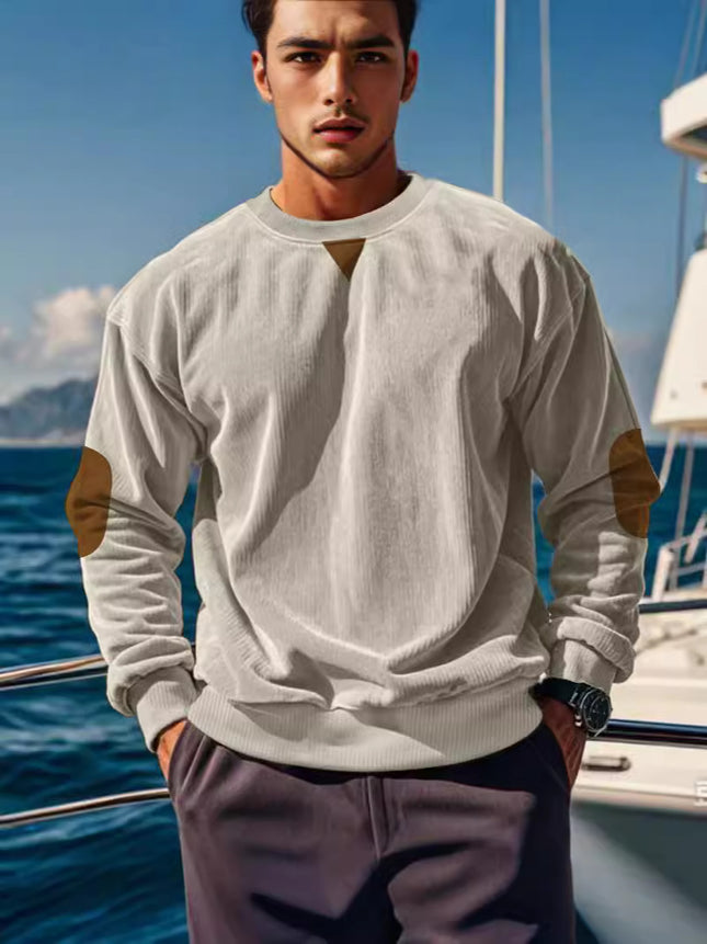 Cross-border e-commerce new products for autumn and winter European and American men's corduroy long sleeve round neck sweater men's solid color casual jacket