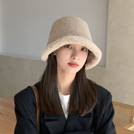 Autumn and Winter Fur Bucket Cap Women's Ear Protection Warm Cycling Lei Feng Cap Japanese Big Head Wai Face Small Mongolian Cap