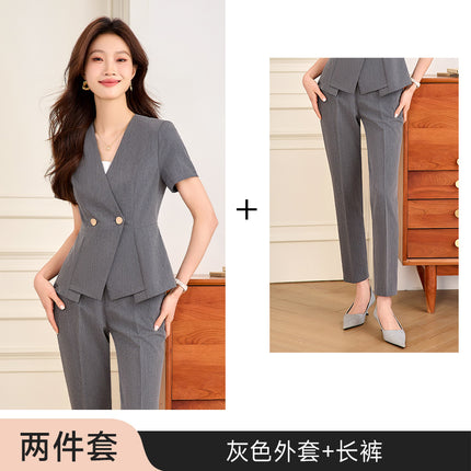 High-End Suit Suit Women's Summer Short-Sleeved Business Attire Hotel Manager Front Desk Reception Jewelry Store Gold Store Work Clothes