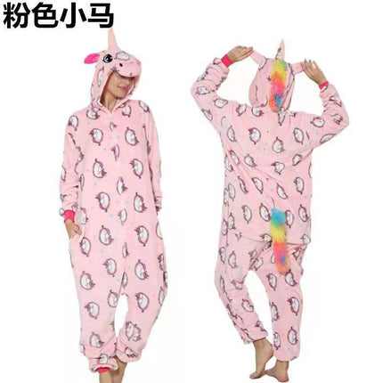 Cartoon One-Piece Cross-Border New Flannel Autumn and Winter Pajamas Animal Luminous Pegasus Dinosaur Couple Pajamas Home Clothes