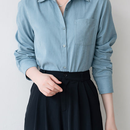 Soft Velvet Commuter Layering Brushed Shirt for Women, Spring and Autumn Vibe Dopamine Caramel Color Shirt Top