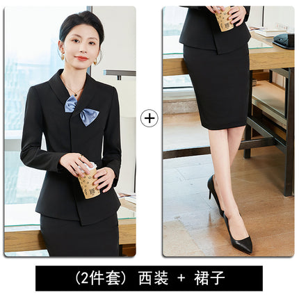 Navy Blue Blazer for Women 2024 Autumn Professional Attire Hotel Front Desk Attendant Formal Suit Work Uniform