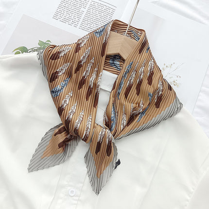 New wrinkled small square scarf female Korean imitation silk printed wrinkled small scarf Joker scarf decorative scarf wholesale