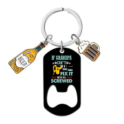 Cross-border Stainless Steel Engraving Metal Keychain Bottle Opener Wine Glass Wine Bottle Birthday Christmas Father's Day Gift