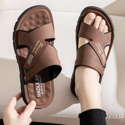 2025 Summer New Men's Beach Sandals Soft Sole Non-Slip Daily Casual Thickened Breathable Two-Wear Bath Slippers