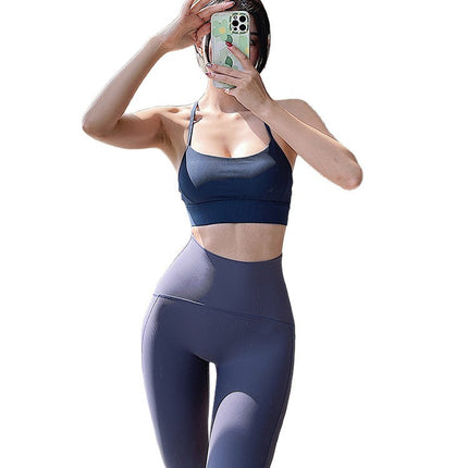 T-Back Sports Bra Women's Halter Neck Yoga Vest with Chest Pad Fitness Top Push-Up Beautiful Back Bra Bra