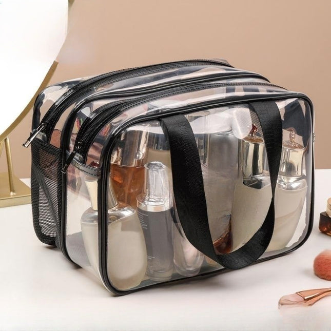Simple Logo-free Transparent Waterproof PVC Double-layer Dry and Wet Separate Toiletry Bag Travel Portable Cosmetic Storage Bag