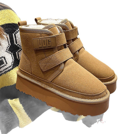 2025 New Winter Thick-Soled Height-Increasing Trendy Fashion Snow Boots with Velcro Design, Fleece-Lined, Warm and Thickened Short Boots