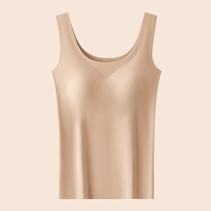 Ice Silk Seamless One-Piece Base Shirt with Chest Pad Women's Wide Shoulder Vest White Thin Sleeveless Outer Wear Top
