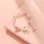 J01 pink bow lily of the valley flower bracelet