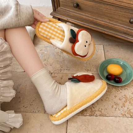 Apple Cute Closed-Toe Plush Cotton Slippers for Women, Winter 2026 New Model, Indoor Home Warm Non-Slip Odor-Resistant