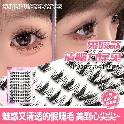 Glue-Free False Eyelashes New Nine-Tailed Rabbit Glue Large Capacity Flatness Factory Supply Segmented Fox Type Formaldehyde-Free High