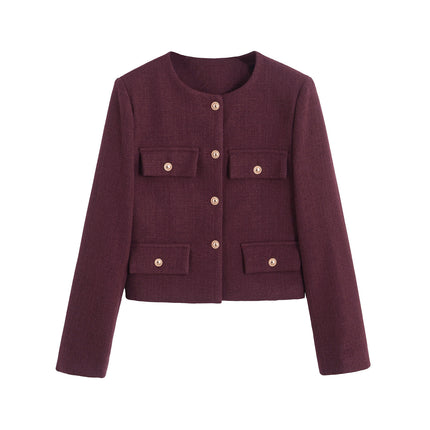 Za Cross-Border Women's Clothing Wholesale European and American Style Round Neck Single-Breasted Elegant Versatile Small Fragrance Jacket Jacket 3046278