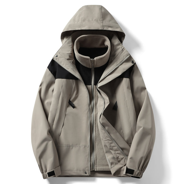 Warm Jacket Two-Piece Set, Outdoor Fashion Men's Jacket, Plus Velvet Cold-Proof Jacket, Liner Polar Fleece Jacket