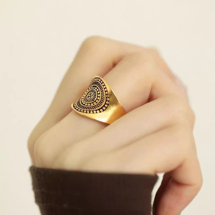 Yinxi 2025 New Retro Gold Dot Ring Wide Version Bohemian Style Index Finger Ring Fashion Trendy Ring