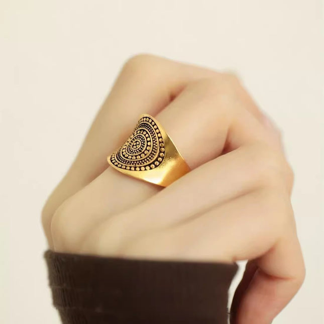 Yinxi 2025 New Retro Gold Dot Ring Wide Version Bohemian Style Index Finger Ring Fashion Trendy Ring