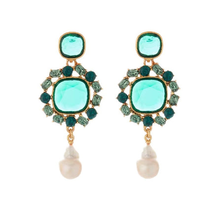 Oscar European and American Retro Colorful Palace Style Niche Design Glazed Baroque Pearl Earrings Medieval Earrings for Women