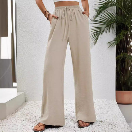 Women's Fashion 2024 Europe and America Amazon Cross-border Best Selling New Joker Solid Color Mop Wide Leg Pants Casual Pants in stock