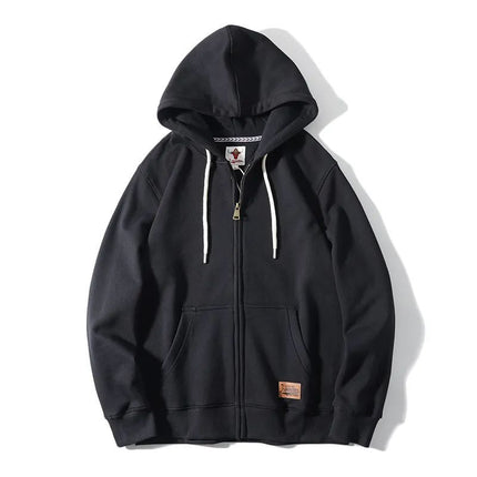 High weight cotton blended technology brushed brushed zipper cardigan solid color warm hooded sweater couple coat