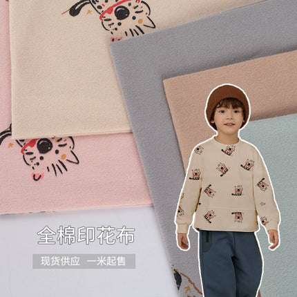 in stock Cotton Sanding Printed Fabric Proud Cat Floral Cloth Cartoon Children's Wear Shirt Fabric