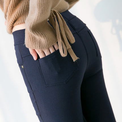 2025 New Cross-Border Plus-Size Stretchy Pocket Black Cropped Women's Pants for Plus-Size Women 100kg Skinny Leggings Wholesale