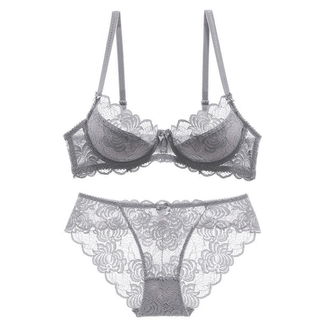 Cross-border Sexy Lace Underwear Women's Thin Transparent Large Chest Small plus size Bra Anti-sagging Upper Bra suit