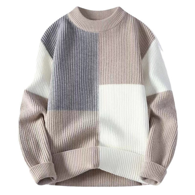 Autumn and Winter New Sweater Contrast Color Round Neck Long Sleeve Knitted Sweater plus size Loose Casual Trendy Foreign Trade Sweater