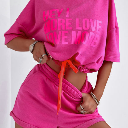 2026 Cross-Border Amazon European and American Spring and Summer Fashion Sports Two-Piece Set Short-Sleeved Letter-Printed Top and Shorts Set