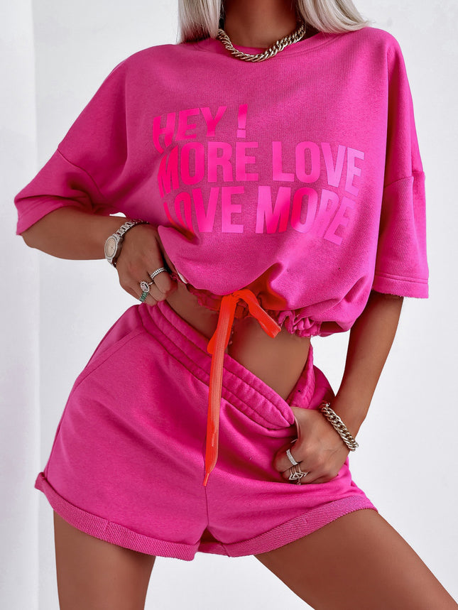 2026 Cross-Border Amazon European and American Spring and Summer Fashion Sports Two-Piece Set Short-Sleeved Letter-Printed Top and Shorts Set