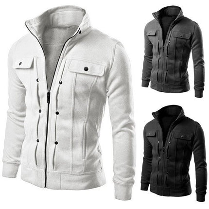 Cross-border supply foreign trade new stand collar zipper shirt men's coat slim cardigan short brushed sweater