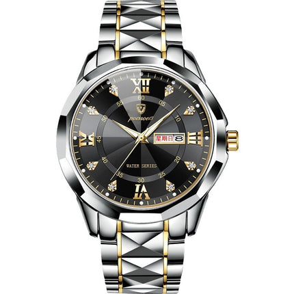 FOURRON brand imitation mechanical hollow-out transparent men's watch butterfly buckle steel belt luminous waterproof calendar Diamond