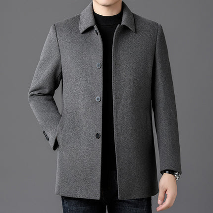 Counter Genuine Men's High-Quality Double-Sided Cashmere Outwear Middle-Aged Dad Casual Woolen Windbreaker Goose down Liner