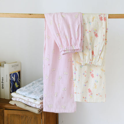 Pure Cotton Gauze Pajamas Spring and Summer Cotton Printed Casual Loose Large Size Women's Pants Can Be Worn Outside Home Pants
