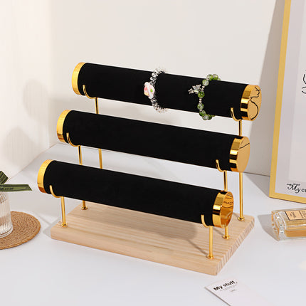 Creative Solid Wood Suede Watch Bracelet Display Rack Hair Ring Bracelet Storage Rack Counter Stepped Jewelry Jewelry Rack