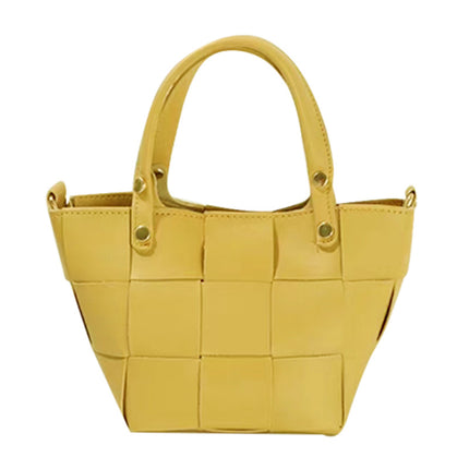Genuine Leather Woven Bucket Tote Bag Yellow White Apricot Black Small Urban / Sac Seau Tressé Cuir Véritable Jaune Blanc Abricot Noir Petit Urbain