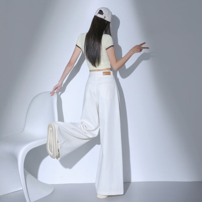 American Casual High-Waisted Wide-Leg Jeans for Women 2025 Autumn New Straight Loose Slimming Drapey Floor-Length Pants