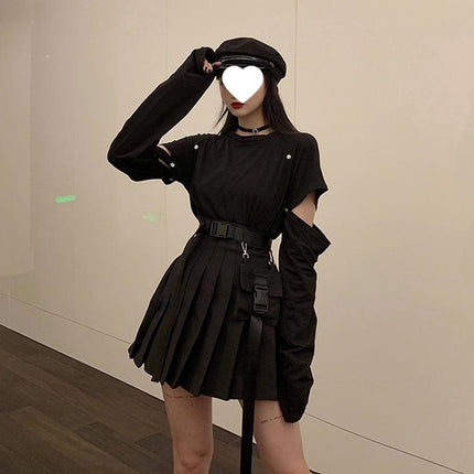 Korean Version 2020 New Dark Style Design Niche Internet Celebrity High-Waisted Pleated Slimming A-Line Short Skirt for Women