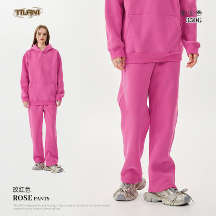 Tilani Men's Clothing 2026 Spring and Autumn Solid Color Basic Sports Suit American Style Trendy Brand Fleece-Lined Thickened Sweatshirt and Sweatpants