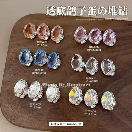 New Nail Art Accessories with Transparent Base and Stacked Diamonds, High-End Easy-To-Burst Style, Versatile Pigeon Egg Nail Accessories, Finished Diamonds