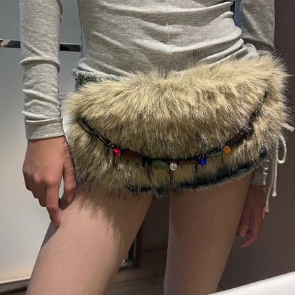 New Rabbit Fur Belt D. I .A OOTD Mao Mao Belt Europe and America Cross-border Hot Sexy Spice Girl Waist Cover Wide Belt