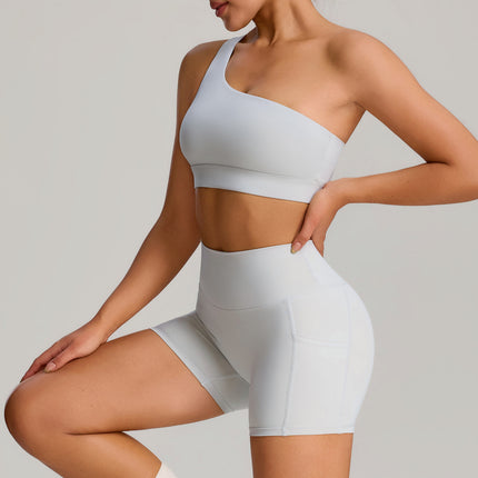 Spring and Summer 2025 New Sportswear suit Women's Oblique Shoulder Sexy Yoga Clothes suit Hot-selling Fitness Clothes in Europe and America
