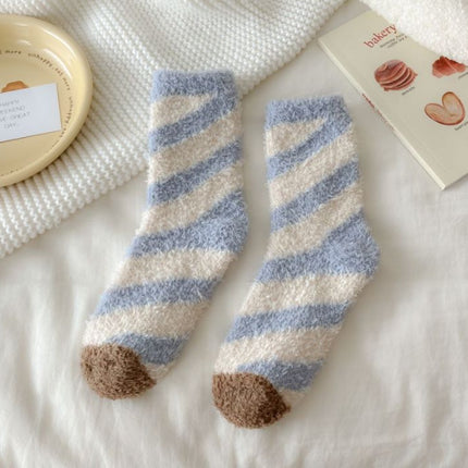 Autumn and winter thick socks children's Japanese striped pattern cute women's socks half velvet floor socks warm sleep socks wholesale