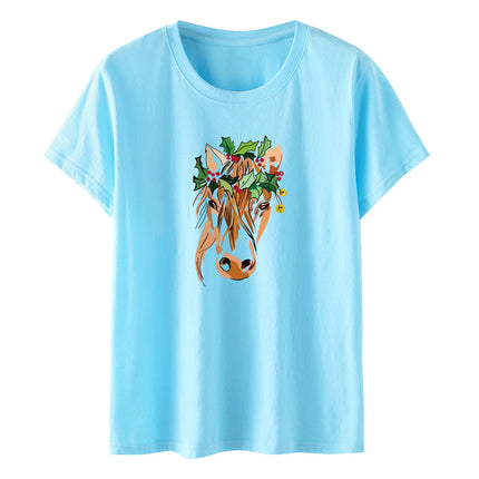 Amazon a generation of hair with green flowers horse head printed loose European and American printed ladies casual T-shirt women's jacket