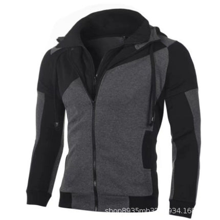 Cross-border Winter Men's Fleece-lined Hoodie Fashion Double Zipper Cardigan Sweater Casual Sweatshirt Jacket
