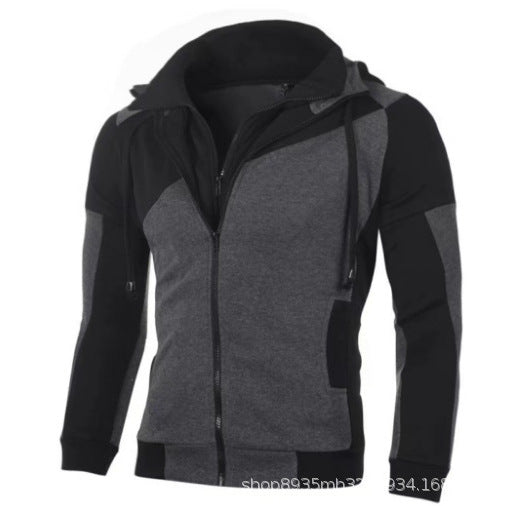 Cross-border Winter Men's Fleece-lined Hoodie Fashion Double Zipper Cardigan Sweater Casual Sweatshirt Jacket