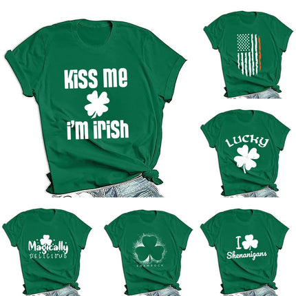 Cross-border PDD supply St. Patrick's Day men's and women's same loose round neck pullover short sleeve printed T-shirt