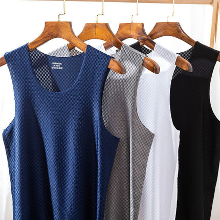 Amazon Tiktok Explosive South Korea Cross-border Men's Ice Silk Grid Quick-drying Vest Summer Wish Southeast Asian Shrimp Skin