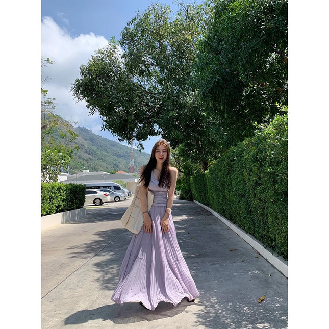 2025 New Wisteria Garden Skirt for Women, Spring and Autumn Slimming Long A-Line Skirt, Elegant Fairy Purple Skirt