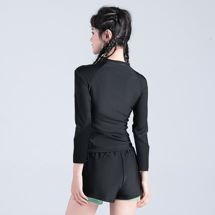 2026 New Style Women's Long-Sleeved Conservative Slimming Tummy-Covering Sports Training Swimsuit for Sweet Girls, Hot Spring Girls, and Students