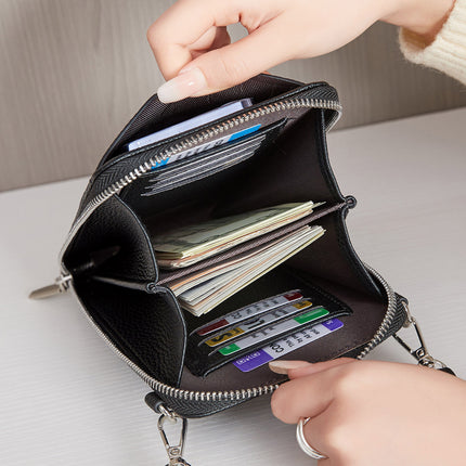 Cross-Border 2026 New Style Lychee-Pattern Soft Leather Vertical Zipper Phone Bag Large Capacity Women's Shoulder Bag Crossbody Wallet